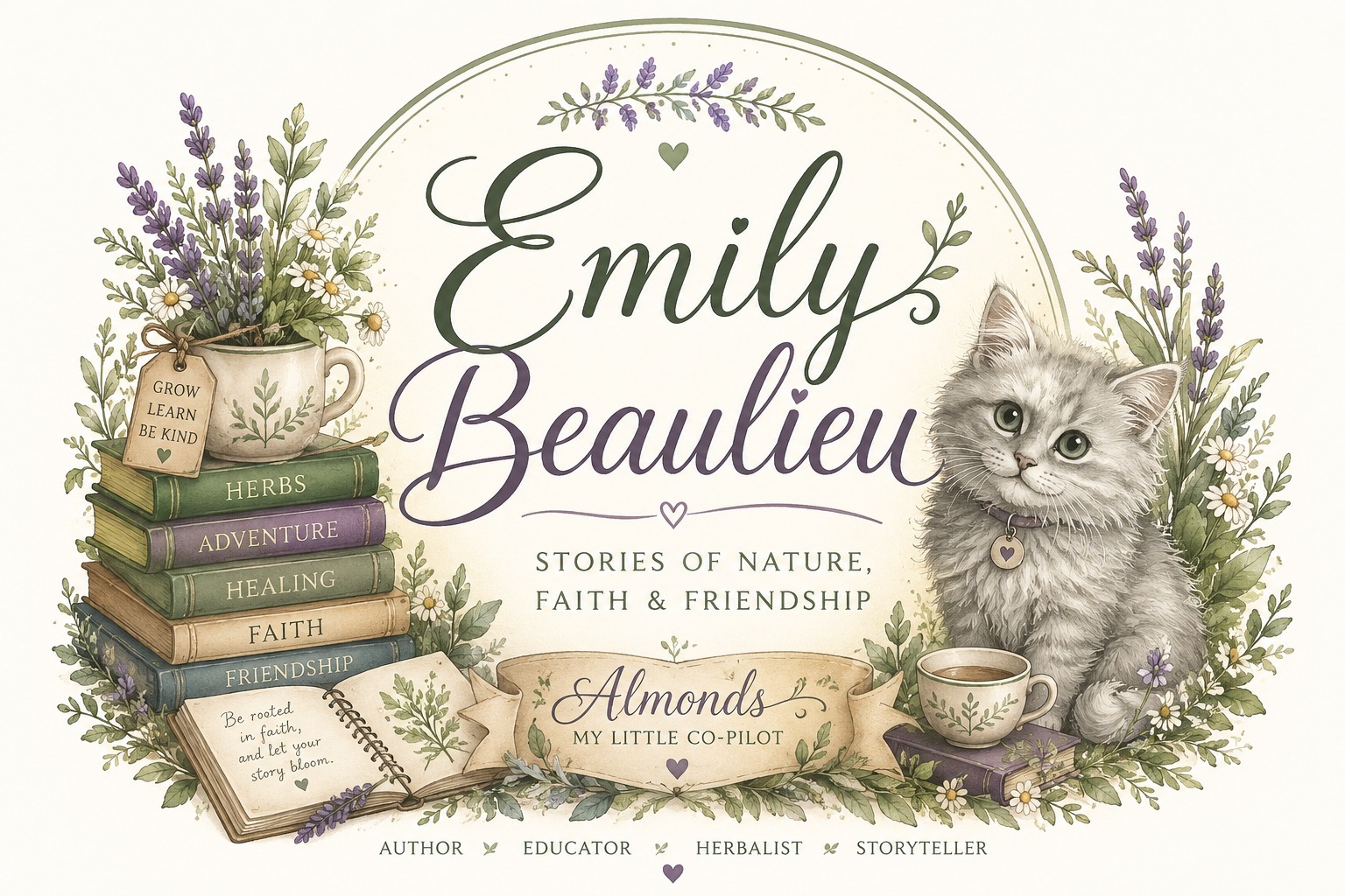 Emily Beaulieu brand illustration with Almonds the cat
